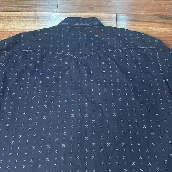 Mens Panhandle Slim Rough Stock Long Sleeve Navy‎ Print Snap Western Shirt - Picture 7 of 9